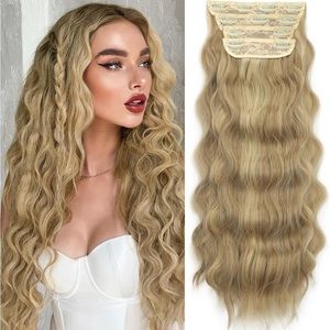 20 inch 4 pieces 11 clips blonde hair extension clip in